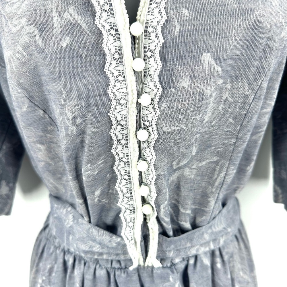 Vintage Pea Patch Prairie Dress Womens 11/12 Beaded Lace Pearl Puff Cottage USA - Picture 4 of 13